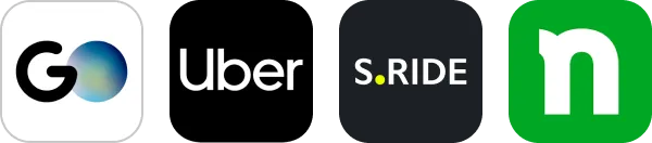 GO、Uber、S.RIDE、newmoのロゴ